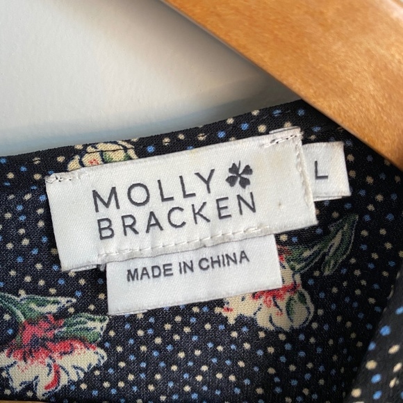 Molly Bracken 3/4 Sleeve Black 1/2‎ Zip Flower Print V-neck Jumpsuit Size Large - Picture 2 of 16